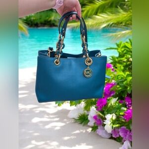 Michael Kors Cynthia Saffiano Leather Satchel Teal (EUC)
